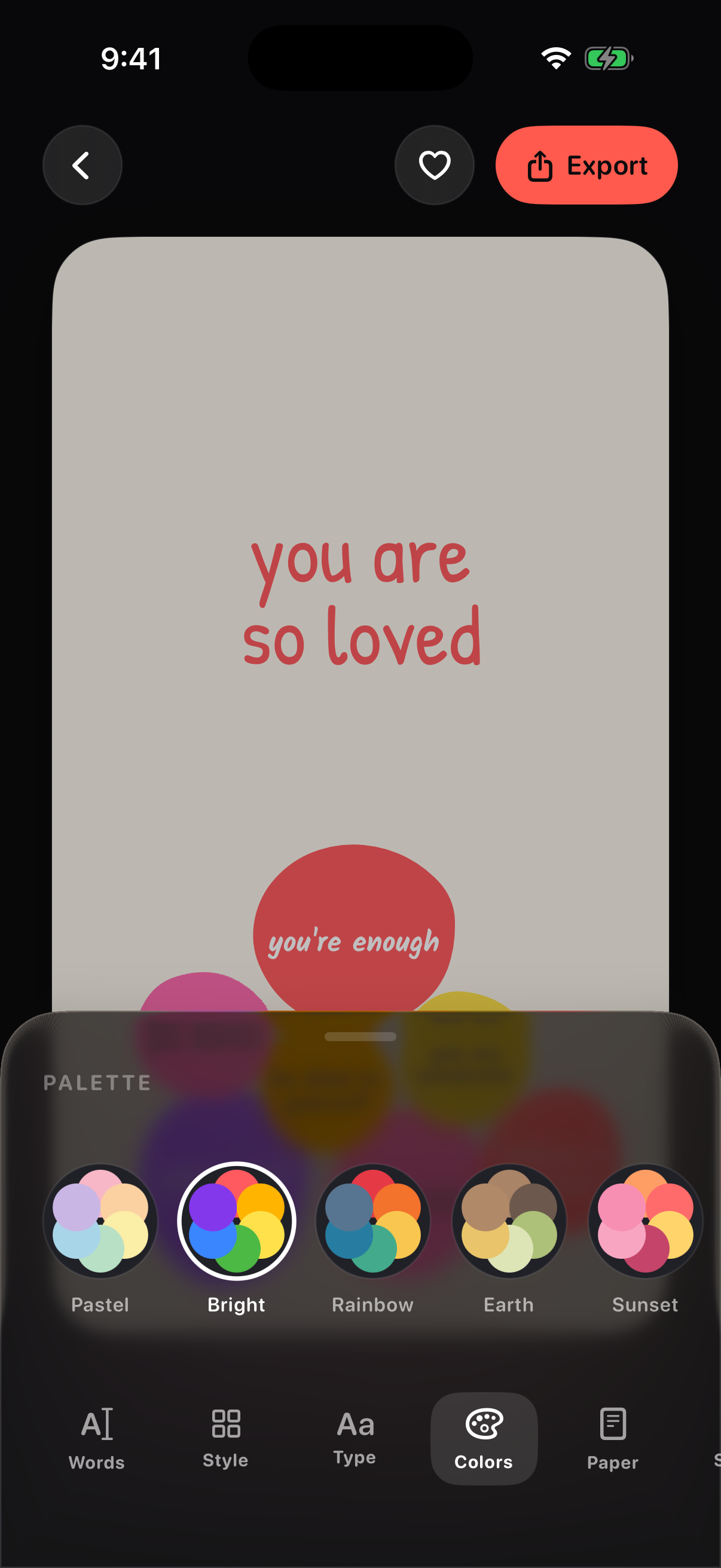 Choosing a colour palette in the Kindbloom editor